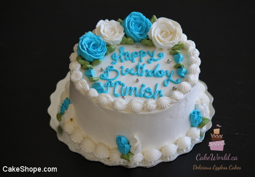 White & Blue Rose Cake 1261