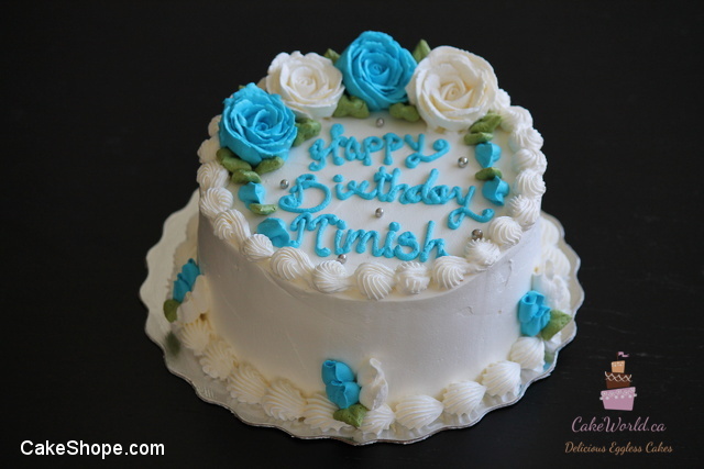 White & Blue Rose Cake 1261