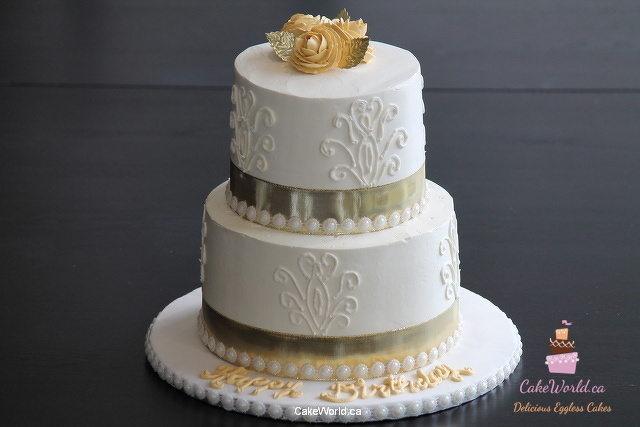 Golden Ribbon Tiered Cake 2117