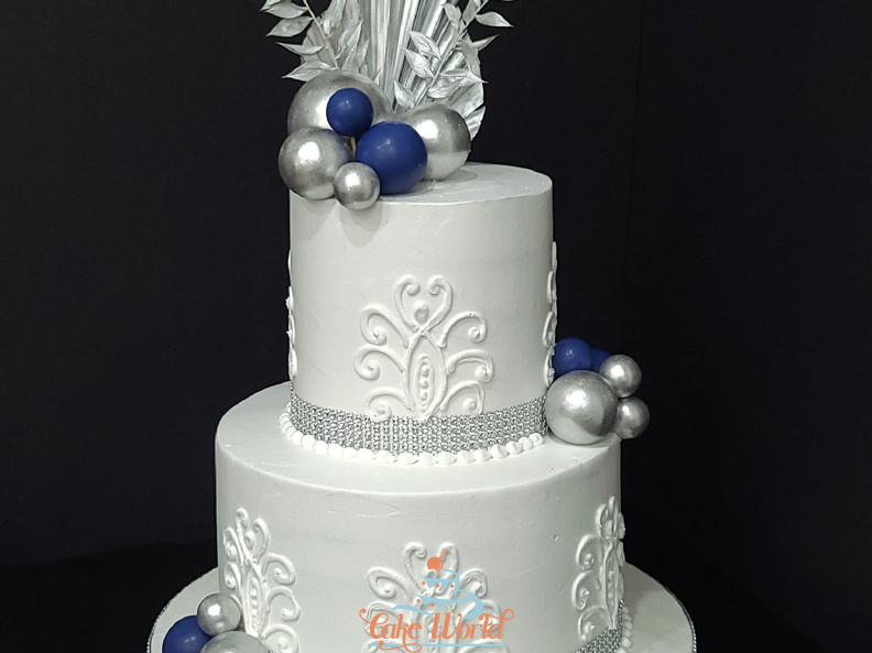 Blue and silver Palm Spear Cake