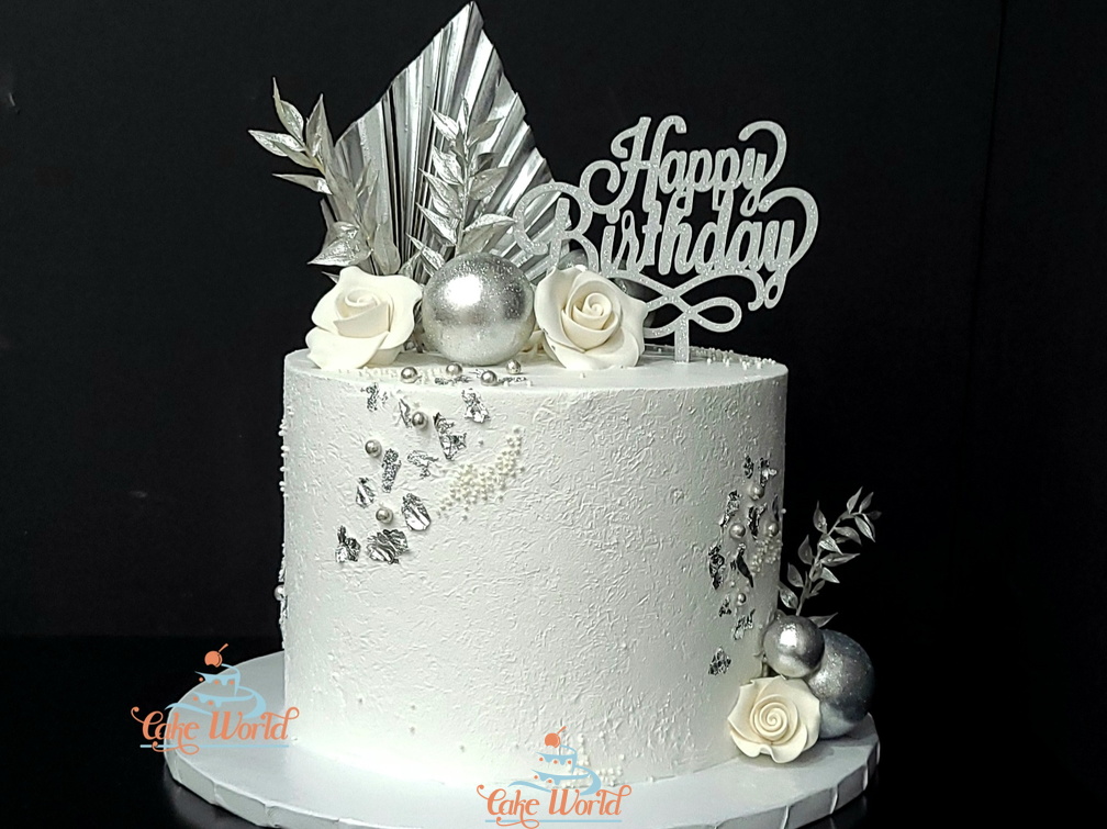 Silver and white theme Cake
